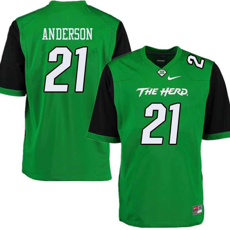 Men #21 Anthony Anderson Marshall Thundering Herd College Football Jerseys Sale-Green - Click Image to Close